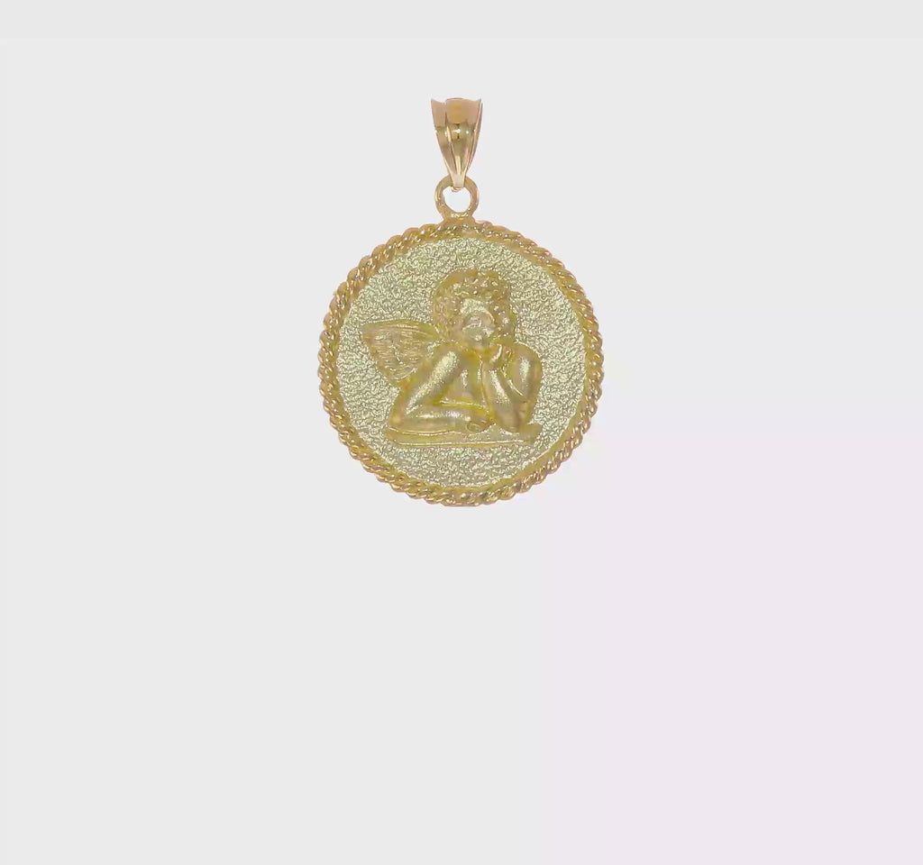 Pensive Cherub Braided Round Medal Pendant (14K) 360 - Popular Jewelry - New York