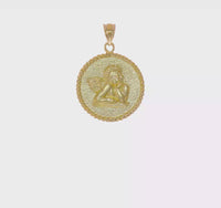Pensive Cherub Braided Round Medal Pendant (14K) 360 - Popular Jewelry - New York