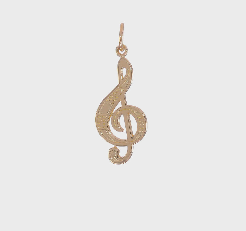 Music Note Adorned Treble Clef Pendant (14K) 360 - Popular Jewelry - New York