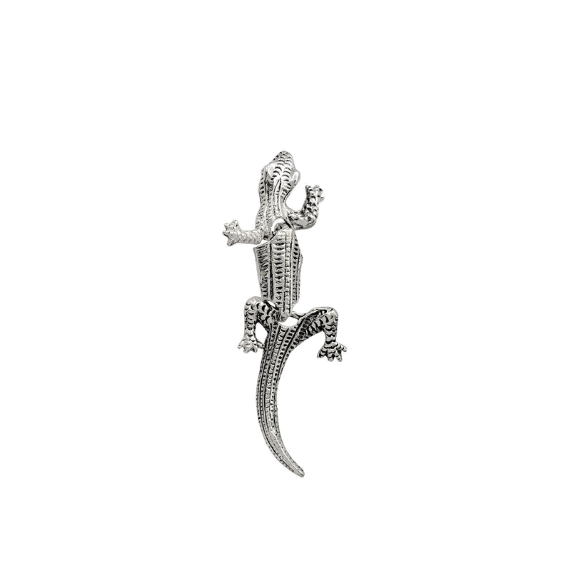 3-D Antique Finish Motion Lizard Pendant (Silver)