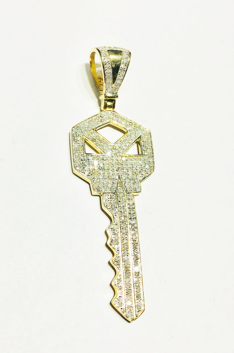 Diamond Key Pendant (10K) Side View - Popular Jewelry - New York