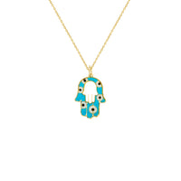 Light Blue Evil-Eye Hamsa Hand Fancy Necklace (14K) Popular Jewelry New York
