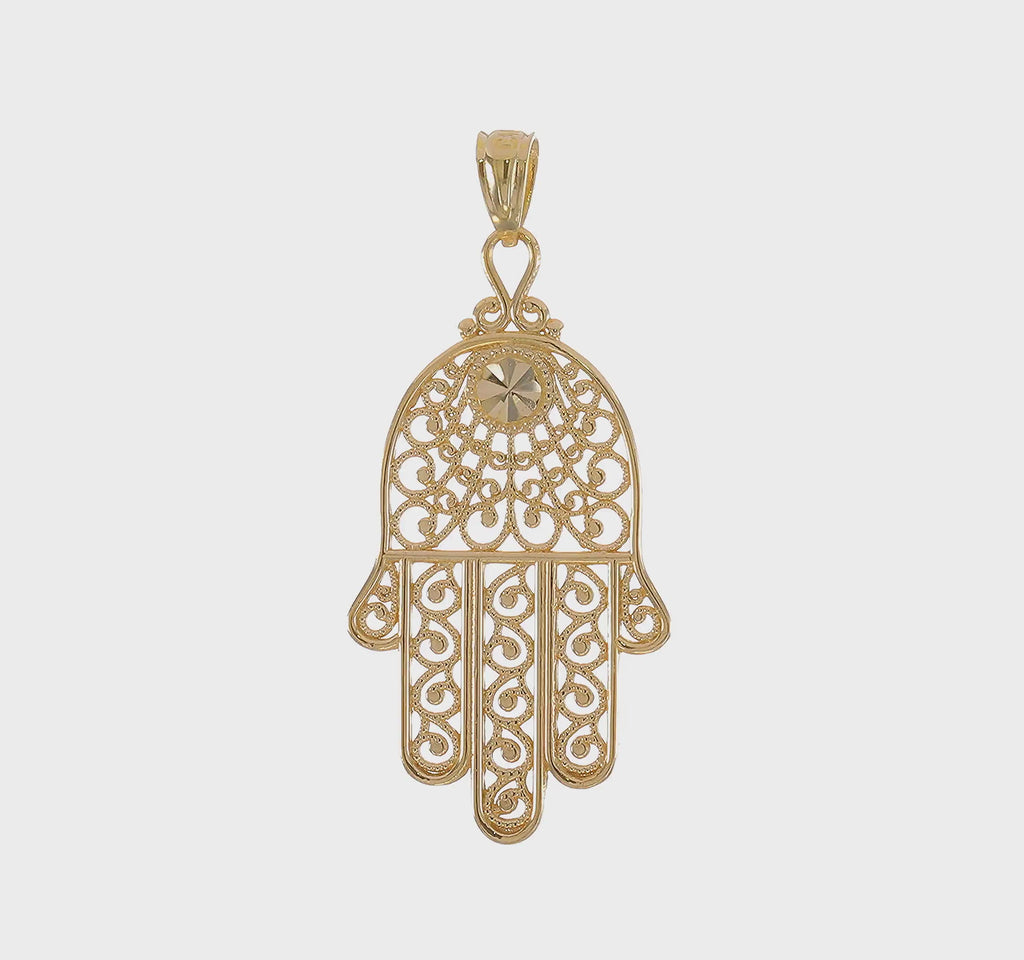 Filigree Hamsa Pendant (14K) 360 - Popular Jewelry - New York