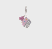 3-D Enameled Heart Cupcake Pendant (Silver)