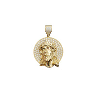 3D Jesus Head Round CZ Pendant (14K)