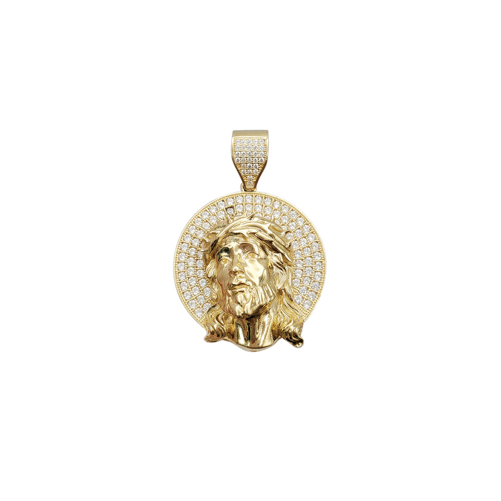 3D Jesus Head Round CZ Pendant (14K)