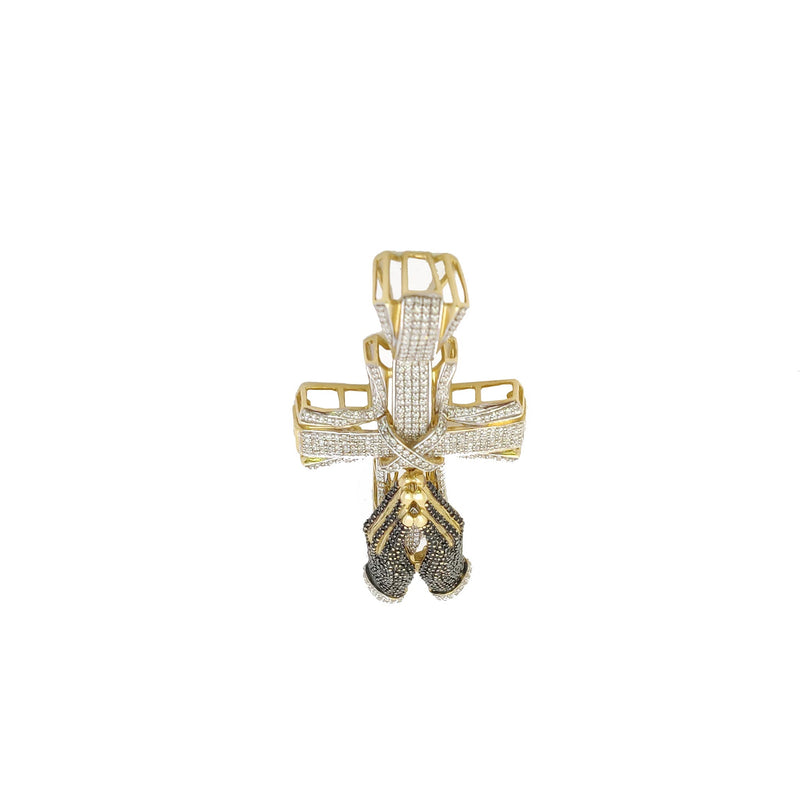 Iced-Out Praying Hands Cross CZ Pendant (14K)