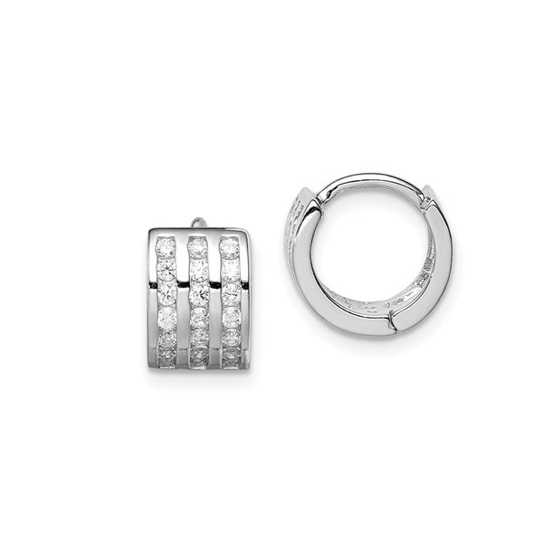 3-Row CZ Huggie Earrings (Silver)