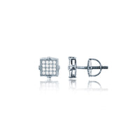 Pave  Square Screw Back Stud Earring (Silver)