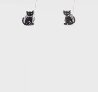 Black Cat Enamel Friction Stud Earrings (Silver) 360 - Popular Jewelry - New York