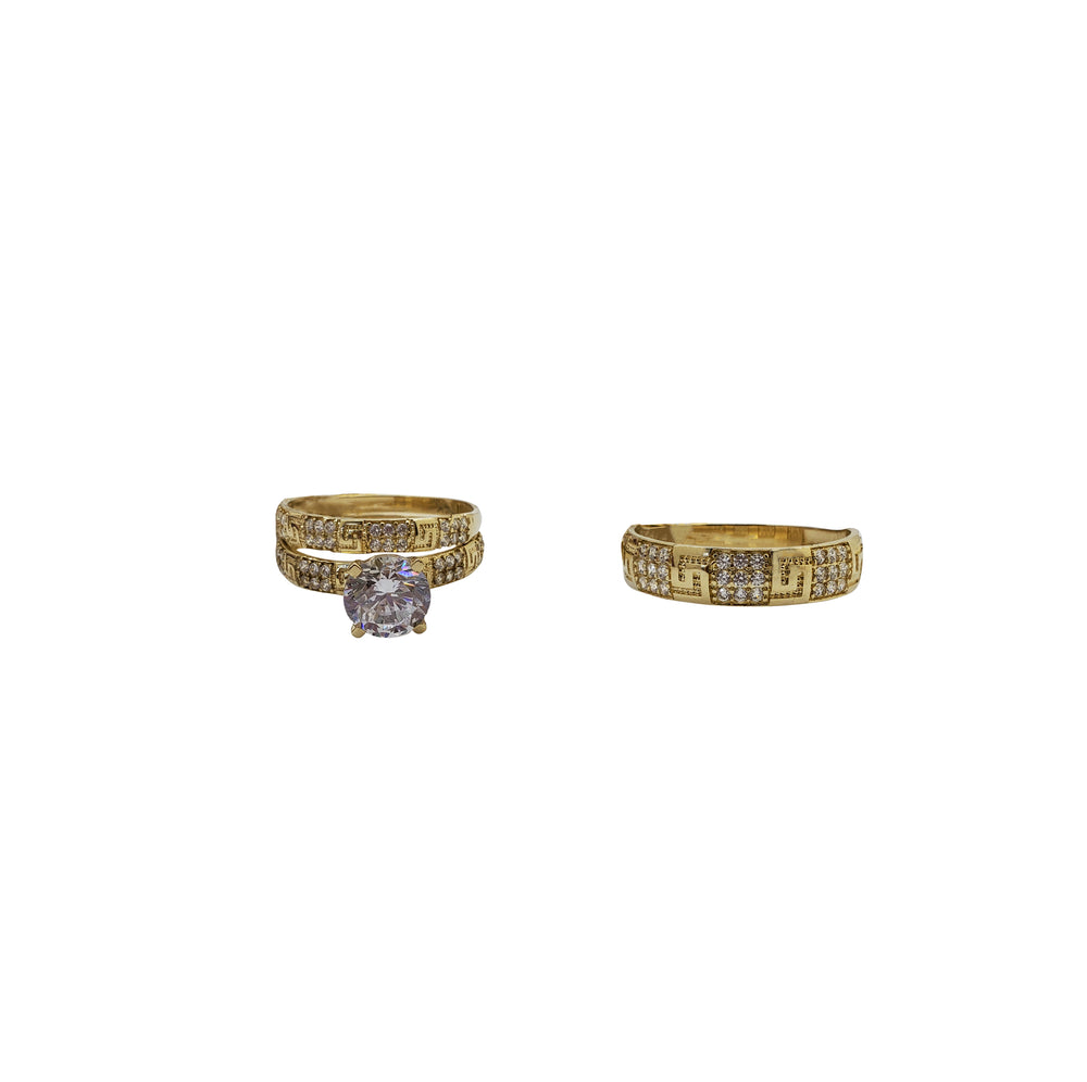 Three-Piece Set Greek Key Band Engagement Rings (14K)