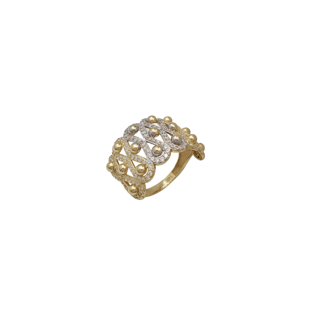 Two Tone Wavy Bead Ring (14K)