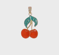 Cherries with Leaves Enamel Pendant (14K) 360 - Popular Jewelry - New York