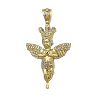 Iced-Out Crowned Baby Angel Pendant Large (10K) - front - Popular Jewelry - New York