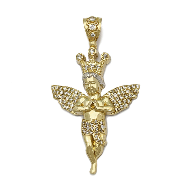 Iced-Out Crowned Baby Angel Pendant Large (10K) - front - Popular Jewelry - New York