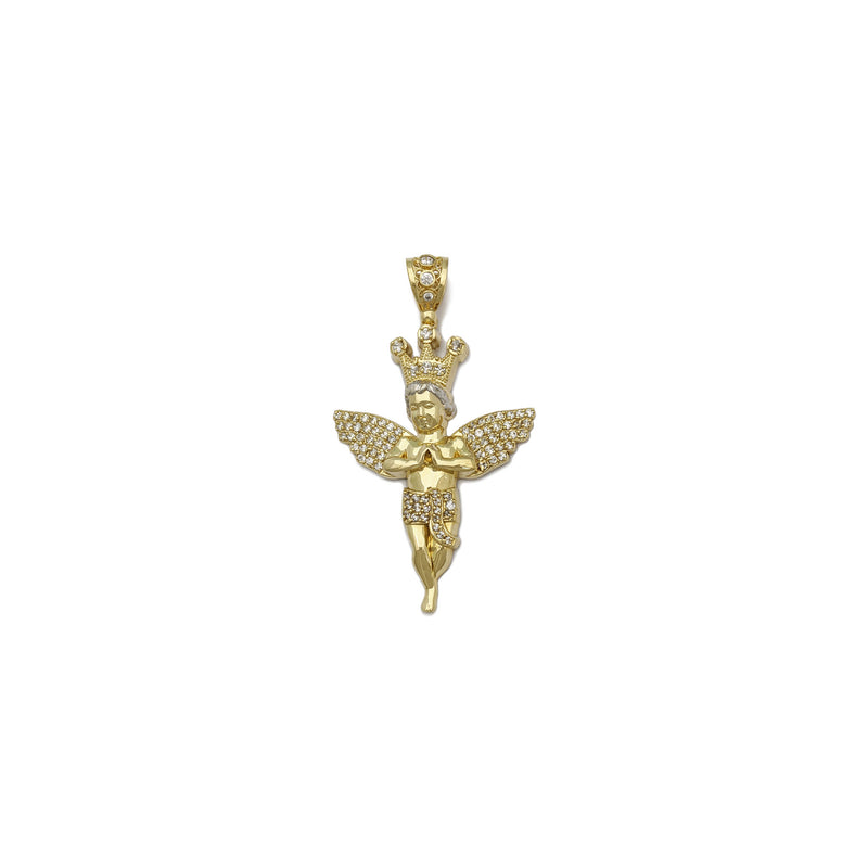 Iced-Out Crowned Baby Angel Pendant Small (10K) - front - Popular Jewelry - New York
