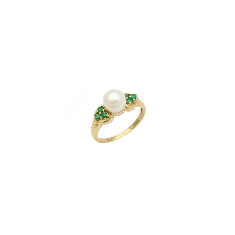 Pearl Emerald Accented Ring (10K) diagonal - Popular Jewelry - New York