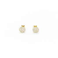 Round Diamond Cluster Stud Earrings yellow (10K) front - Popular Jewelry - New York