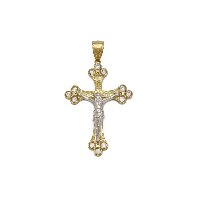Icy Budded Crucifix Two-Toned Pendant (10K) front - Popular Jewelry - New York