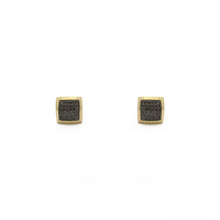 Pendientes de botón de racimo cuadrados curvos con diamantes negros (10K) delante - Popular Jewelry - Nueva York