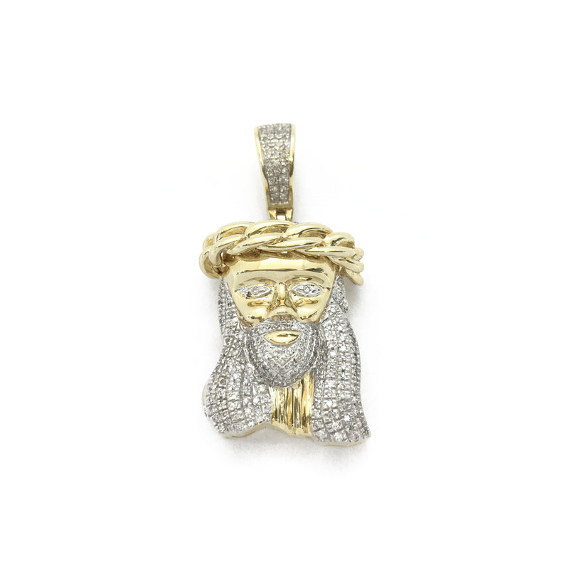 Crowned Diamond Jesus Head Pendant (10K) front - Popular Jewelry - New York