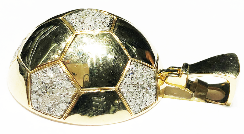 Diamond Half Round Soccer Ball pendant 10K Yellow Gold