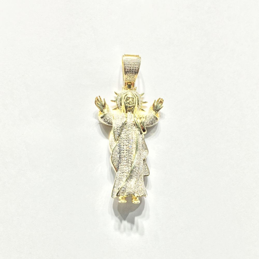 Open Arms Whole Body Jesus Diamond Iced-Out Pendant (10K)