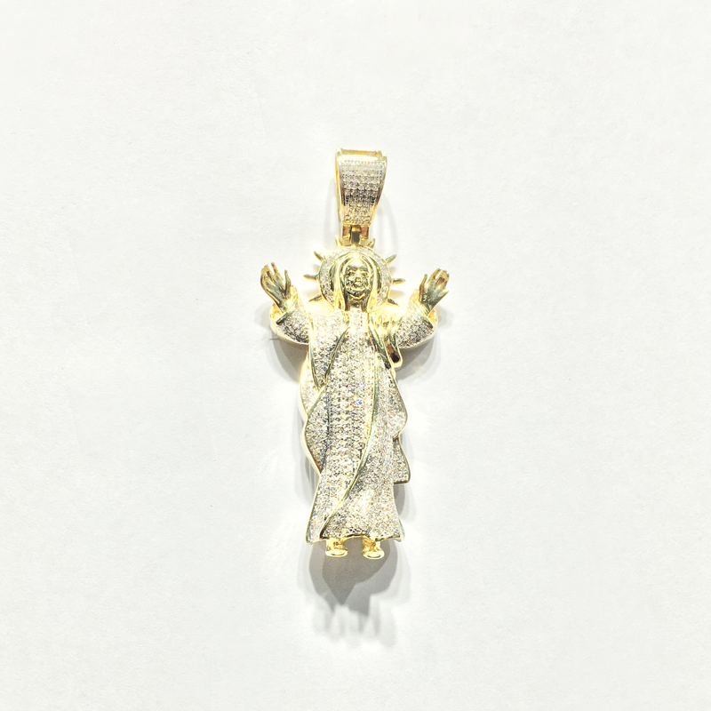 Open Arms Whole Body Jesus Diamond Iced-Out Pendant (10K)