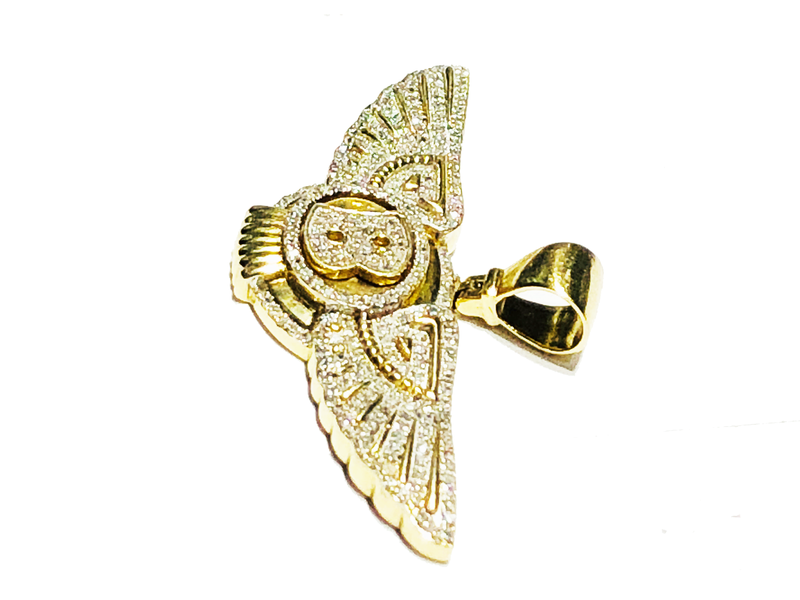 Diamond Winged Pendant Initial 'B' Letter 10K Yellow Gold