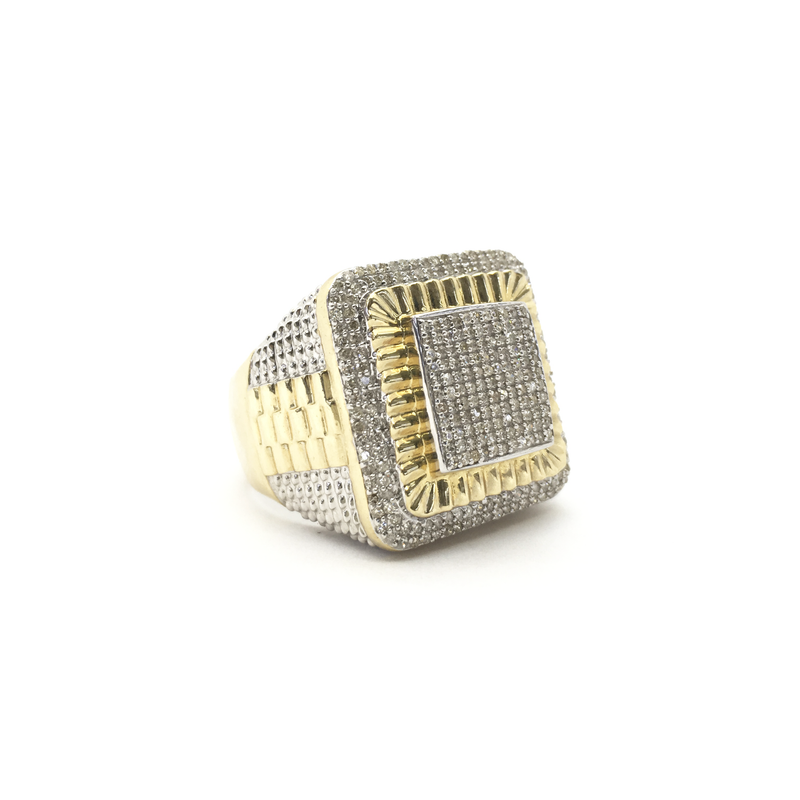 Square Diamond Cluster Two-Tone Ring (10K) side - Popular Jewelry - New York