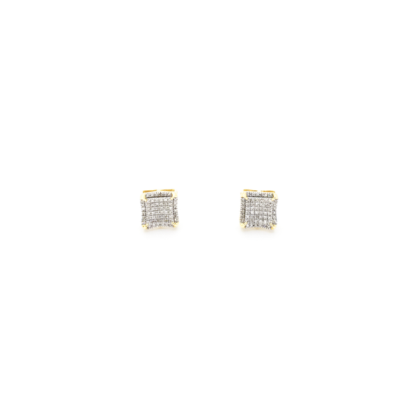 Concave Square Dome Diamond Stud Earrings (10K) front - Popular Jewelry - New York