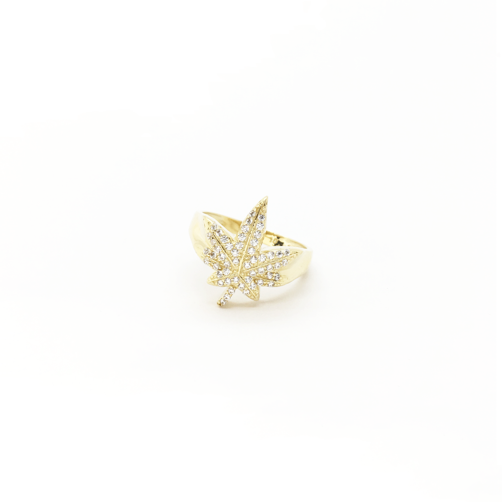 Marijuana Leaf CZ Ring (10K) front - Popular Jewelry - New York