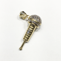 Mini Microphone CZ Pendant (10K) front - Popular Jewelry - New York