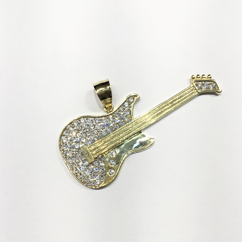 Rock Electric Guitar CZ Pendant (10K) front - Popular Jewelry - New York
