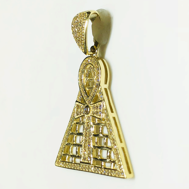 Egyptian Pyramid Ankh CZ Pendant (10K)