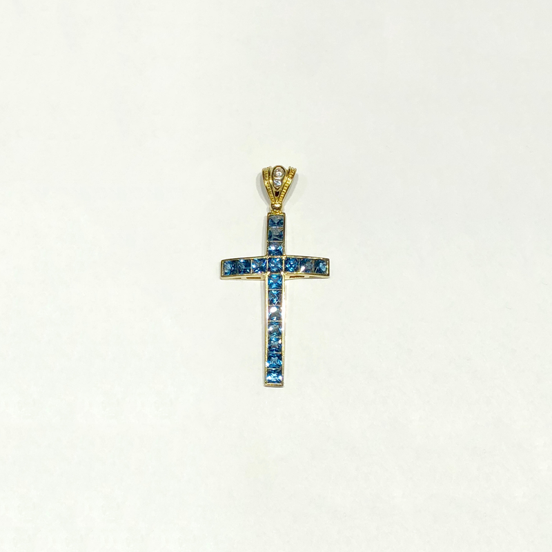 Blue Cross CZ Pendant (10K) - Popular Jewelry New York