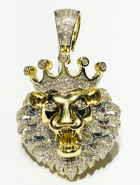 Diamond King Lion Head pendant 10K Yellow Gold.