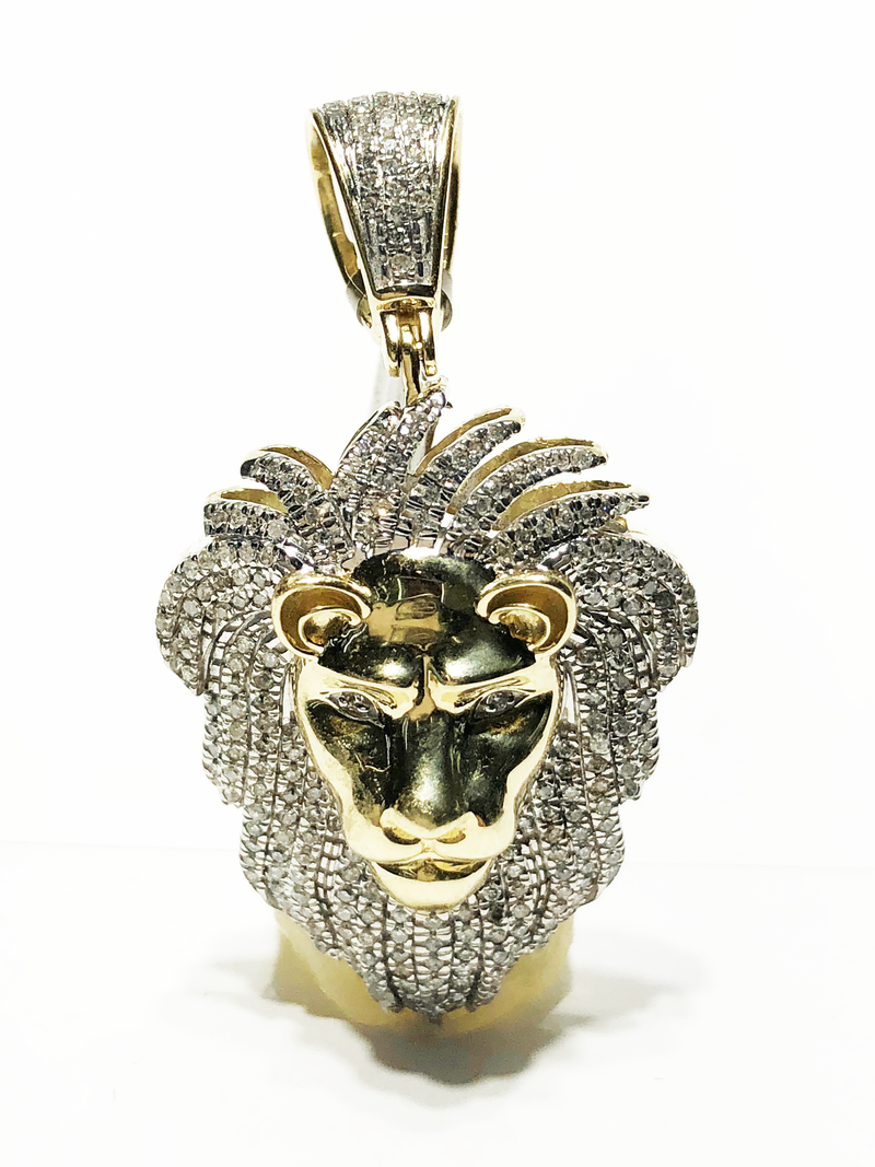Diamond Iced Out Lion Head Pendant 10K Yellow Gold