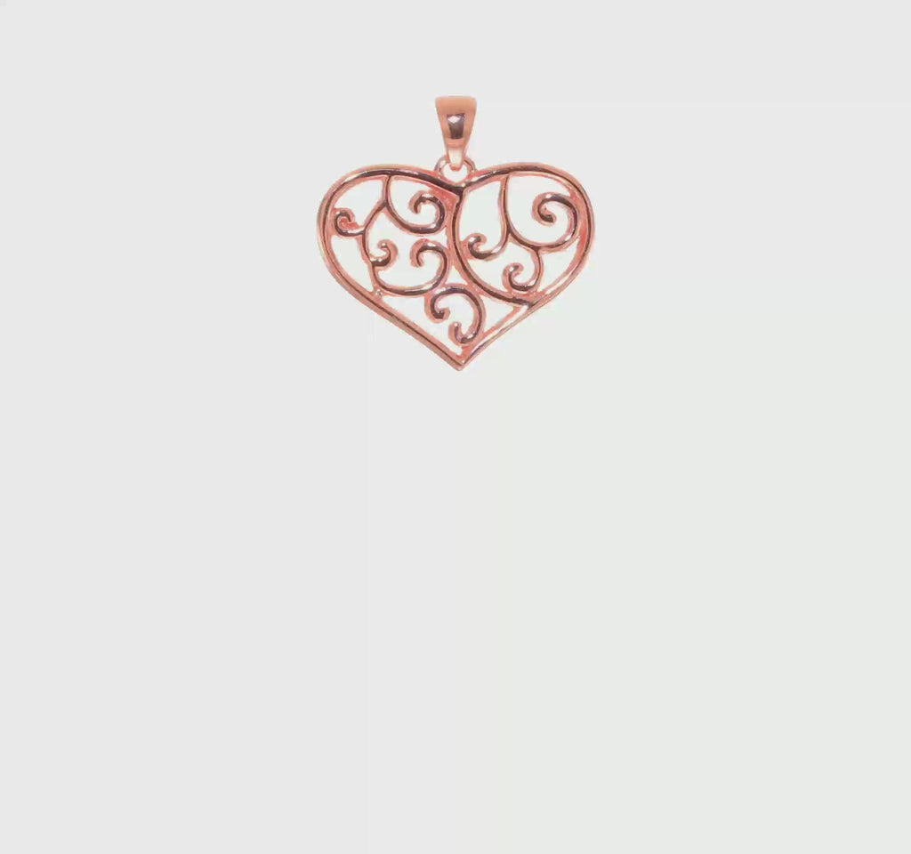 Filigree Pink Heart Pendant (Silver) 360 - Popular Jewelry - New York