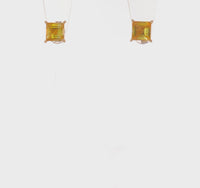 Square Citrine Stud Earrings (14K) 360 - Popular Jewelry - New York