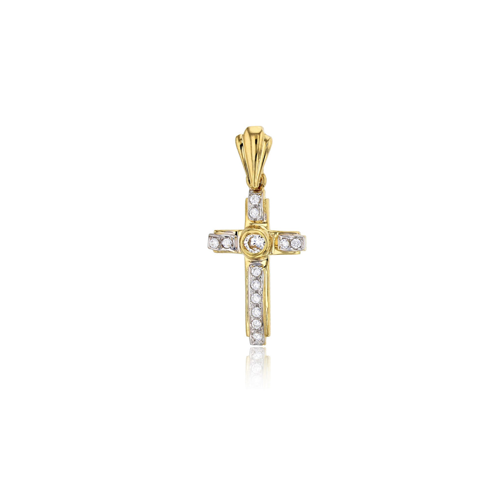 Yellow Gold CZ Cross Pendant (14K)
