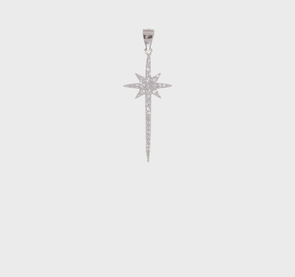 Iced-Out North Star Pendant (Silver) 360 - Popular Jewelry - New York