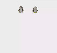 Enamel Penguin Stud Earrings (Silver)