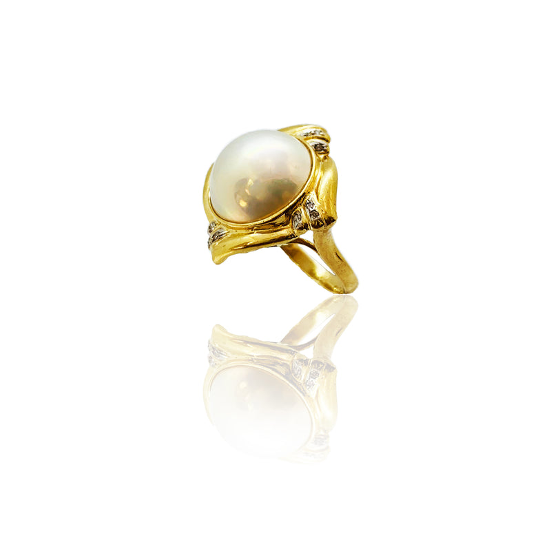 Diamond Pearl Square Ring (14K)