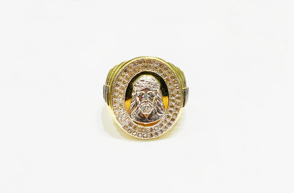 Two-tone Jesus Head CZ Ring (14K).