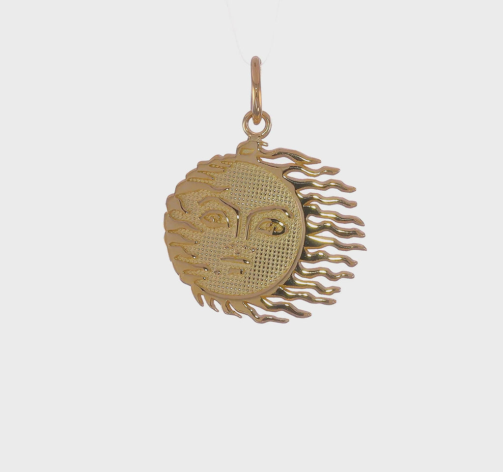 Flaming Radiant Sun Pendant (14K) 360 - Popular Jewelry - New York
