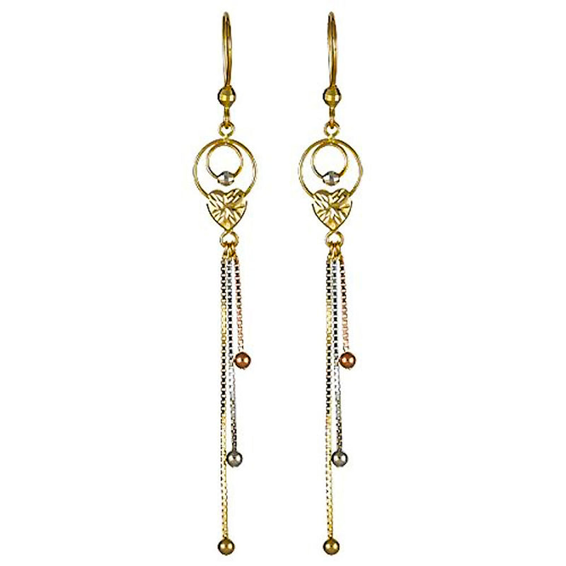 Tricolor Heart Dangling Earrings (14K) Popular Jewelry New York