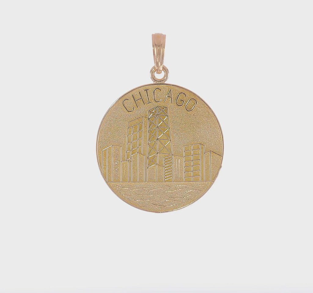 Chicago Skyline Disc Pendant (14K) 360 - Popular Jewelry - New York
