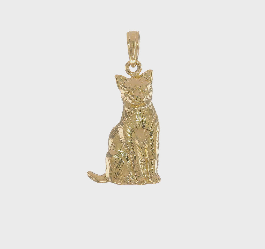 Textured Sitting Cat Pendant (14K) 360 - Popular Jewelry - New York