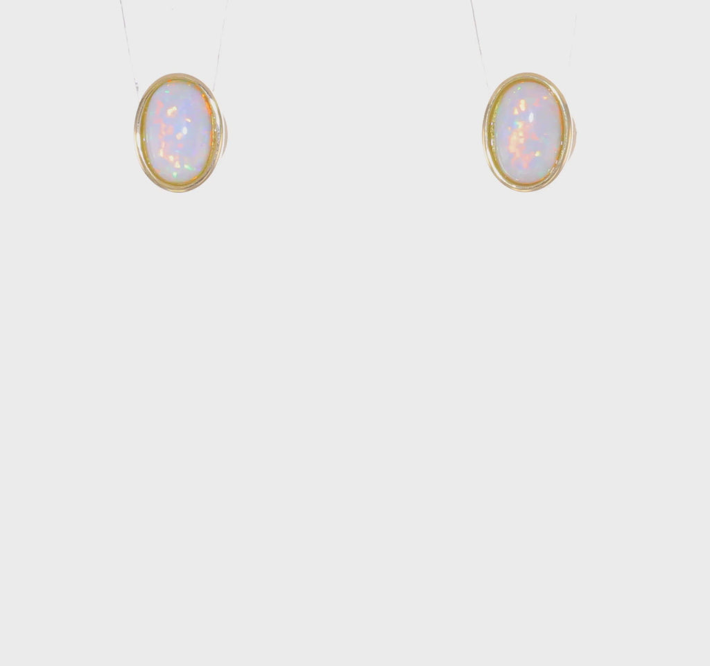 Oval Cut Opal Friction Stud Earrings (14K) 360 - Popular Jewelry - New York
